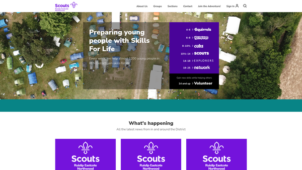 Screenshot of the Ruislip Eastcote Northwood Scout District Scout Council website