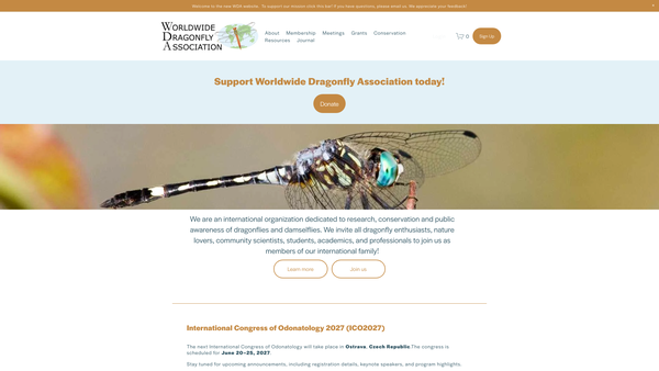 Screenshot of the Worldwide Dragonfly Association website