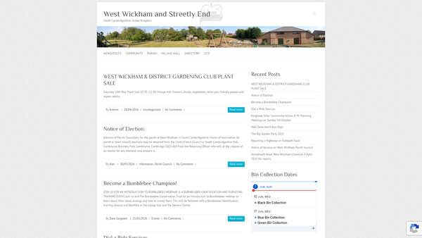 Screenshot of the West Wickham Village Hall website