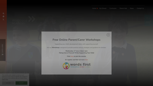 Screenshot of the Woodside School Fund website