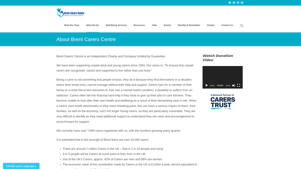 Screenshot of the Brent Carers Centre website