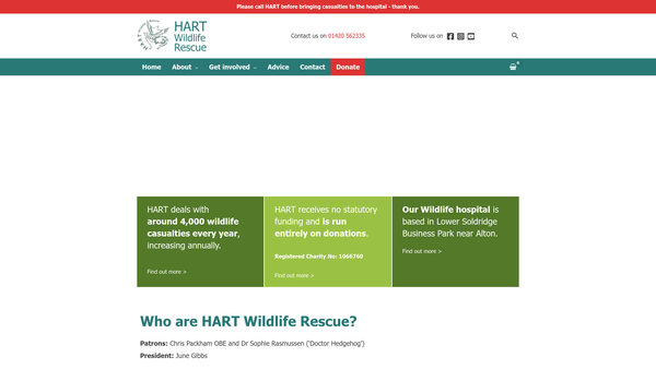 Screenshot of the HART Wildlife Rescue website