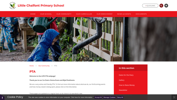 Screenshot of the Little Chalfont Combined School Parents' Association website