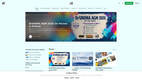 Screenshot of the British Centre Of Unima (Brunima) website