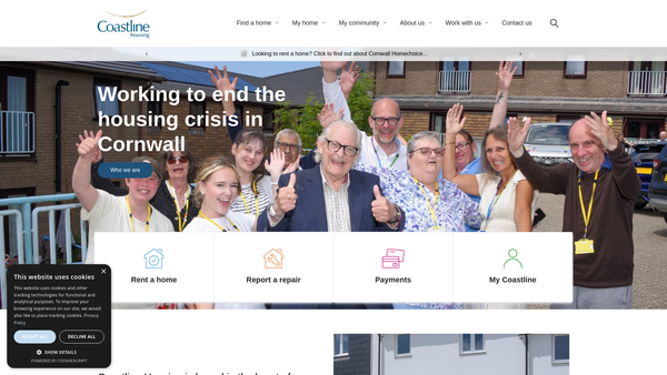 Screenshot of the Coastline Housing Limited website