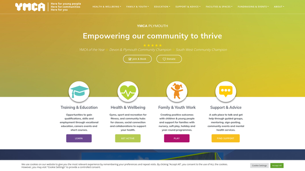Screenshot of the YMCA Plymouth Ltd website