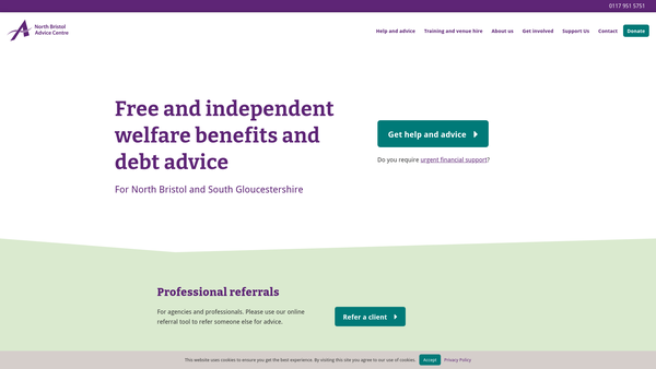 Screenshot of the North Bristol Advice Centre website