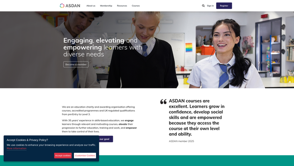 Screenshot of the Asdan website