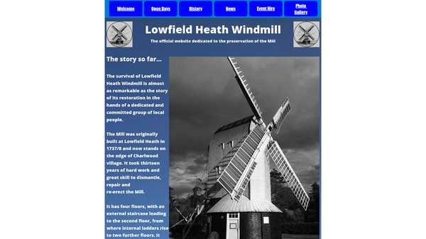 Screenshot of the The Lowfield Heath Windmill Trust website