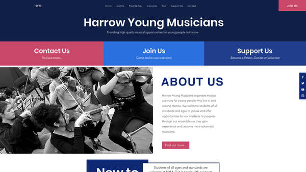 Screenshot of the Harrow Young Musicians website