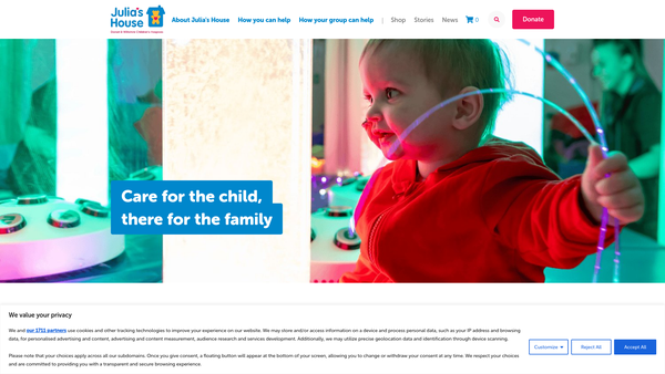 Screenshot of the Julia's House Limited website