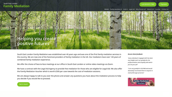 Screenshot of the South East London Family Mediation Bureau website