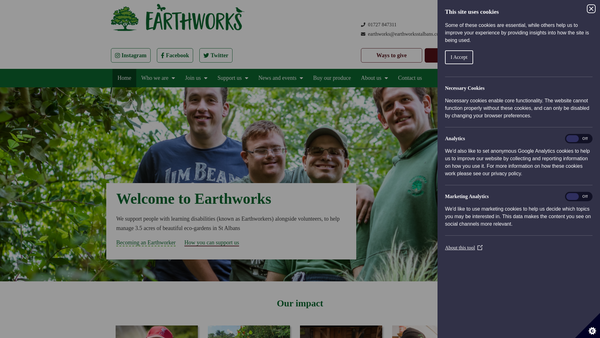 Screenshot of the Earthworks St. Albans website
