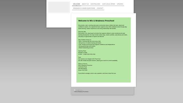 Screenshot of the Wix And Wrabness Pre-School website