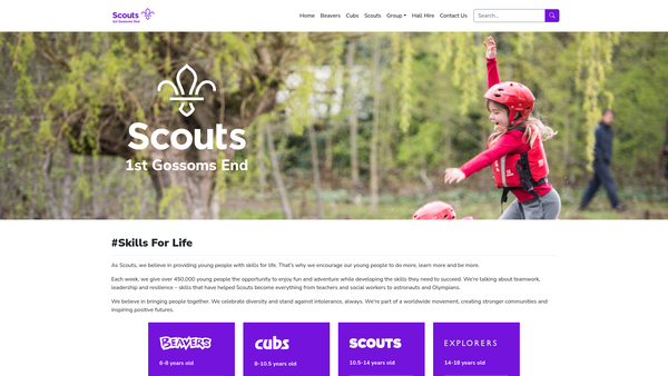 Screenshot of the First Gossoms End Scouts website