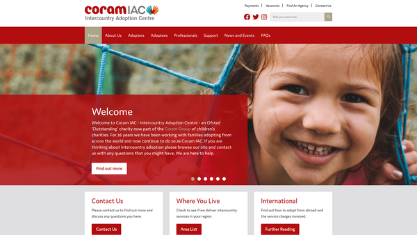 Screenshot of the Coram Intercountry Adoption Centre website