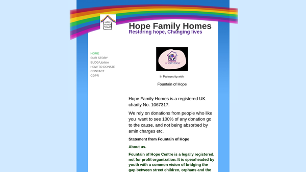 Screenshot of the Hope Family Homes website