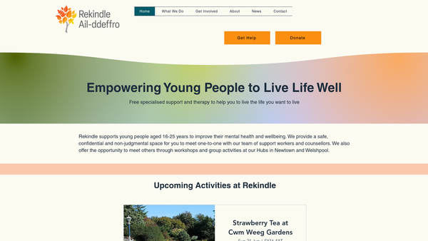 Screenshot of the Rekindle website