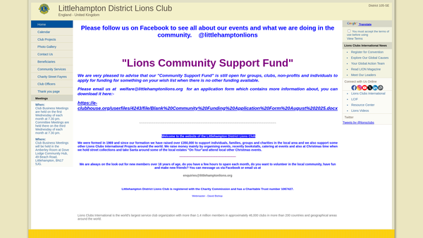 Screenshot of the Littlehampton District Lions Club Charitable Trust website