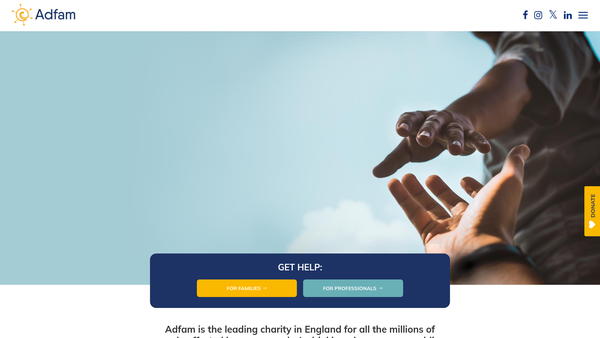 Screenshot of the Adfam National website