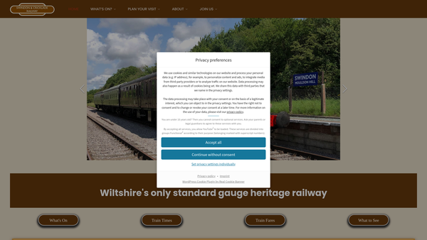 Screenshot of the Swindon And Cricklade Railway website
