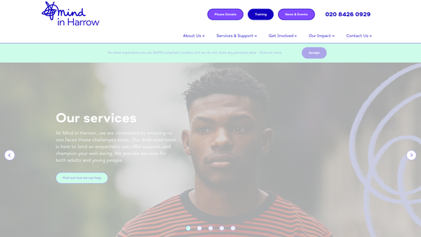 Screenshot of the Mind In Harrow website