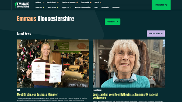 Screenshot of the Emmaus Gloucestershire website
