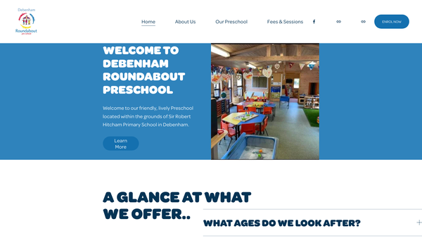 Screenshot of the Debenham Roundabout Pre-School website