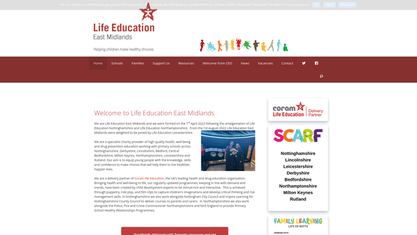 Screenshot of the Life Education East Midlands Limited website