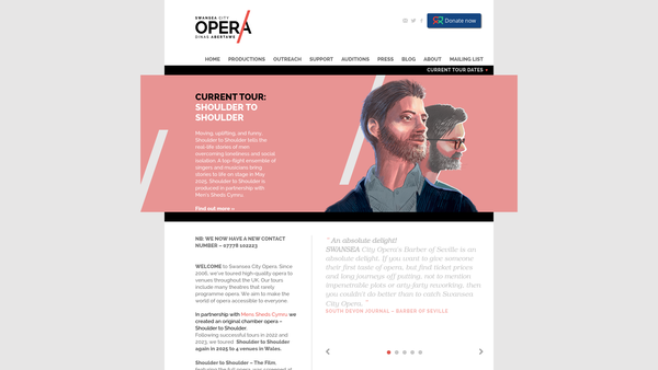Screenshot of the Swansea City Opera & The Opera School Wales website