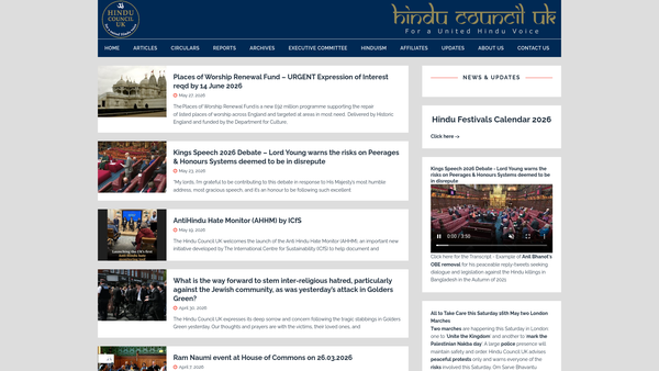 Screenshot of the Hindu Council (UK) website