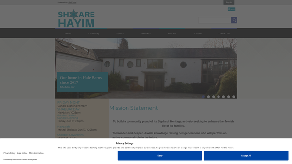 Screenshot of the The Shaare Hayim Congregation website
