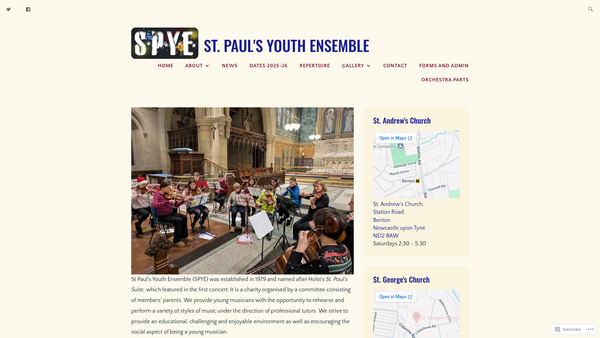 Screenshot of the St Pauls Youth Ensemble website