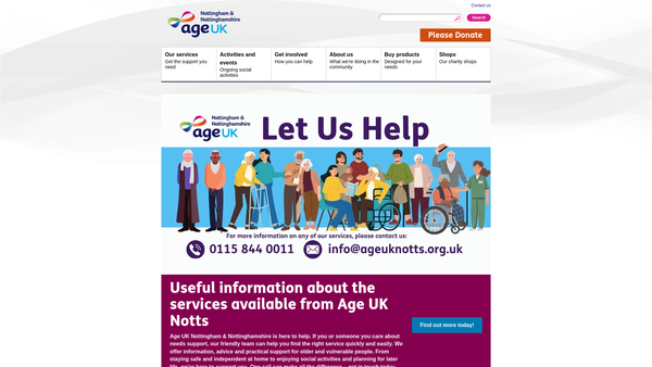 Screenshot of the Age UK Nottingham & Nottinghamshire website