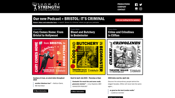 Screenshot of the Show Of Strength Theatre Company website