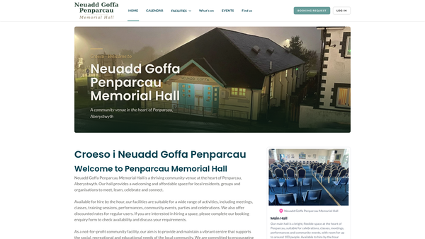 Screenshot of the Neuadd Goffa Penparcau Community Association website