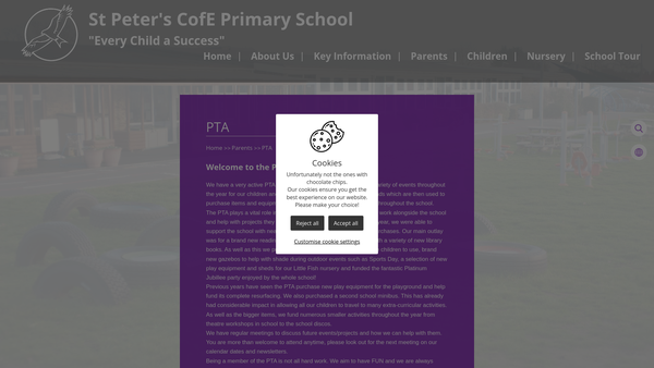 Screenshot of the St. Peter's Parent Teacher Association website