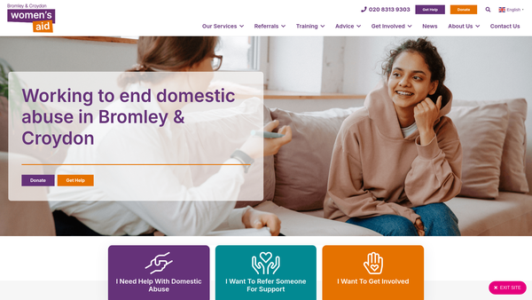 Screenshot of the Bromley And Croydon Women's Aid website