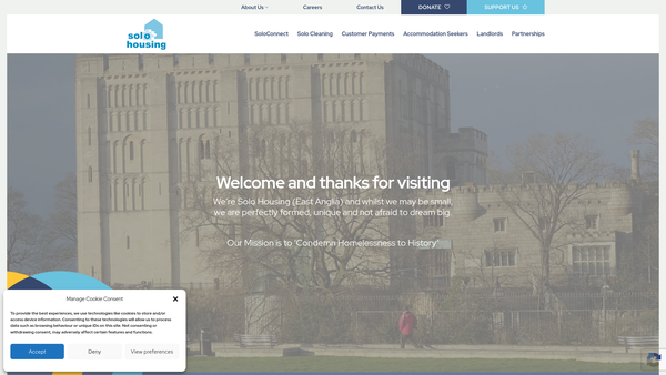 Screenshot of the Solo Housing (East Anglia) website