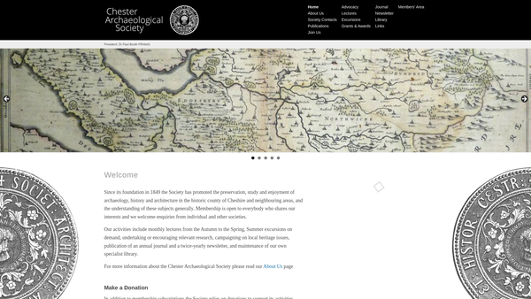 Screenshot of the The Chester Archaeological Society website