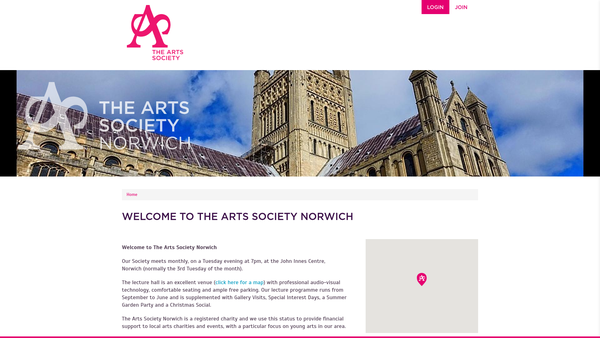 Screenshot of the The Arts Society Norwich website