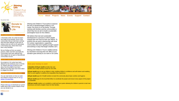Screenshot of the Shining Life Children's Trust website