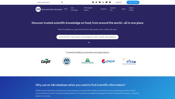 Screenshot of the International Food Information Service (Ifis Publishing) website