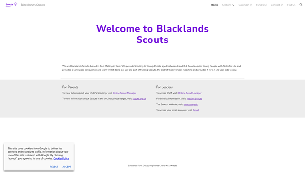 Screenshot of the Blacklands Scout Group website