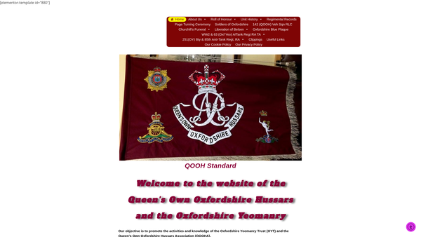 Screenshot of the Oxfordshire Yeomanry Trust website