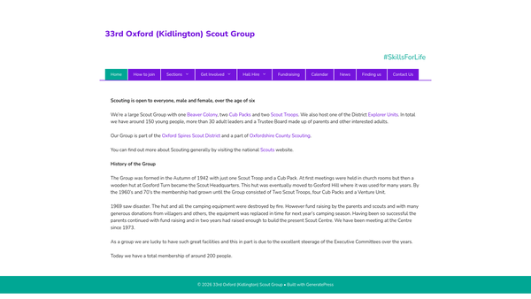Screenshot of the 33rd Oxford (Kidlington) Scout Group website