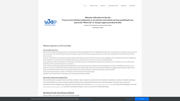 Screenshot of the Burnham On Sea U3A website