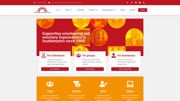 Screenshot of the Southampton Voluntary Services website