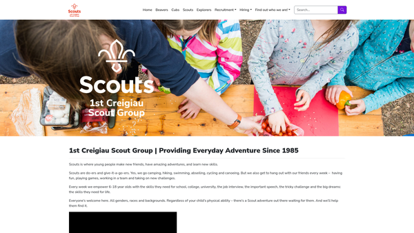 Screenshot of the 1st Creigiau Scout Group website
