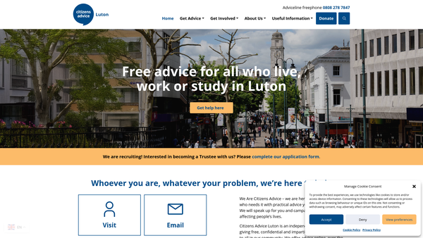Screenshot of the Luton Citizens Advice Bureau website